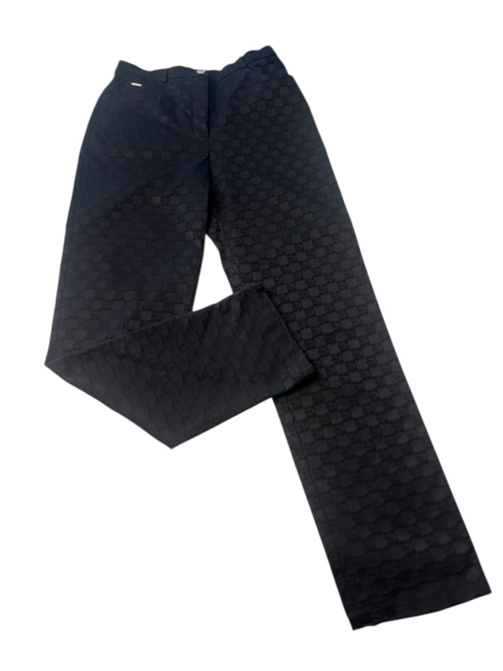 St John Sport Marie Gray Sz 4 SJ Monogram Straight Leg Pants Black Jacquard